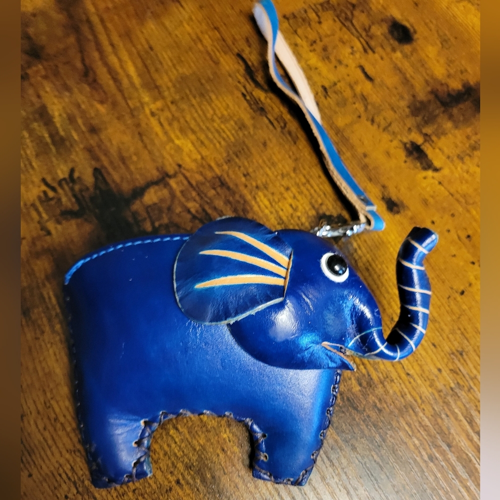 Blue Elephant Leather wristlet/coin purse